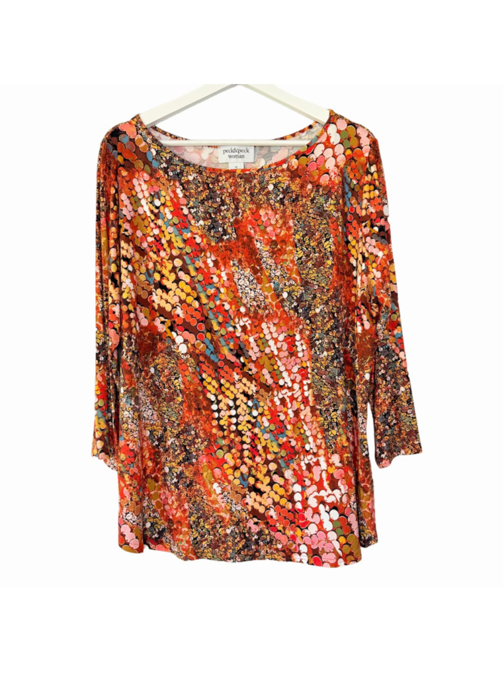 Peck & Peck New 3/4 Sleeve Multi-Color Geometric Print Top Women's Plus Size 1X